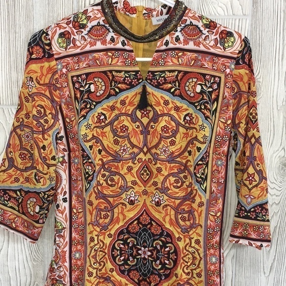 MISSLOOK Dress Yellow & Orange Beaded neck Large - Picture 3 of 13